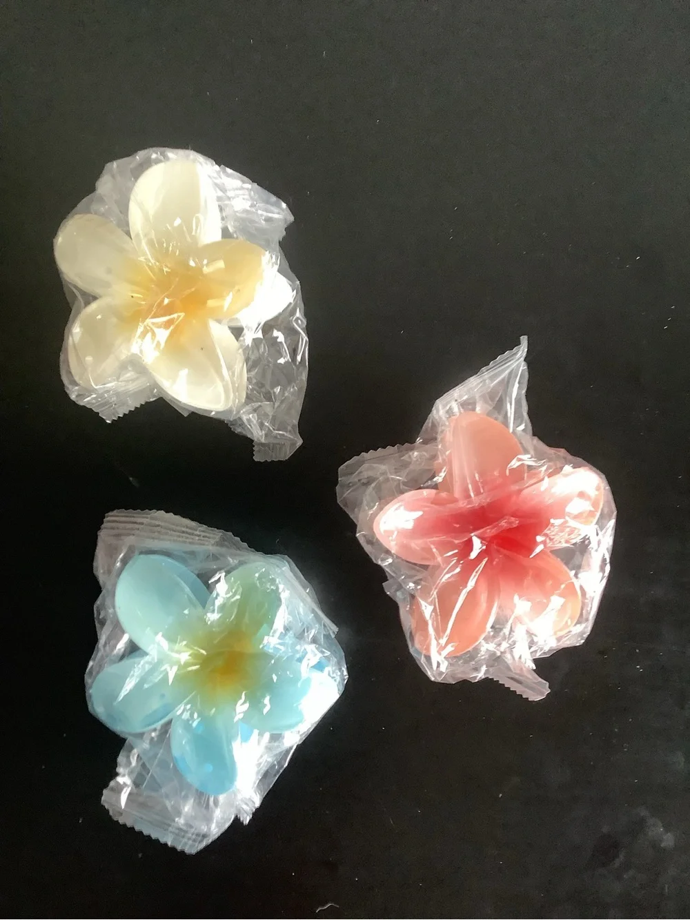 Set of 3 Large Tropical Flower Claw Clips Pink Blue Ivory